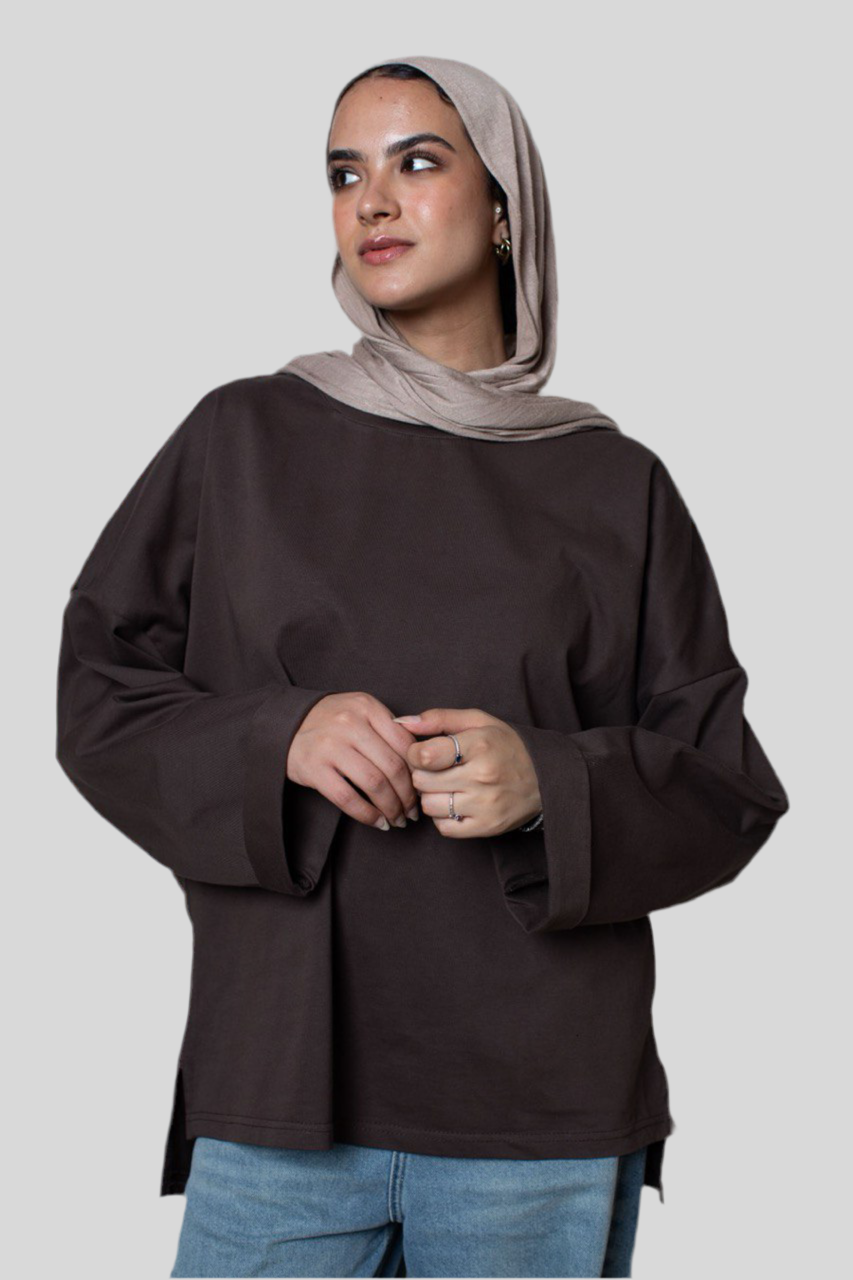 Brown Long Sleeve Oversized Tee
