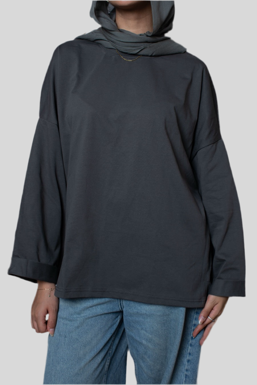 Dark Grey Long Sleeve Oversized Tee