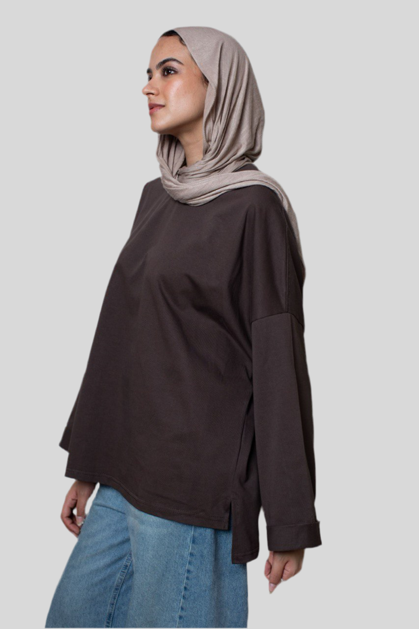 Brown Long Sleeve Oversized Tee