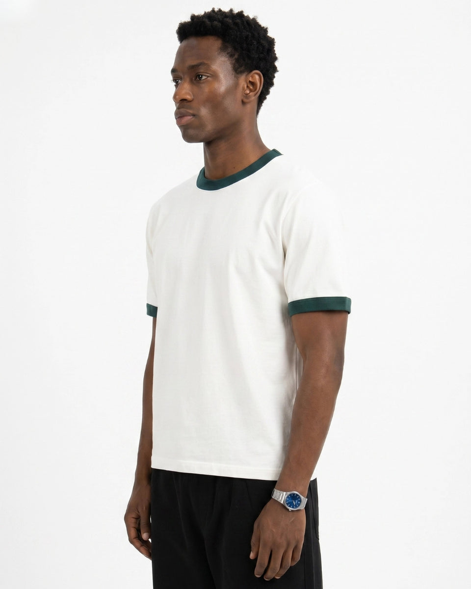 White & Dark Teal Ringer Tee | Oversized Streetwear T-Shirt