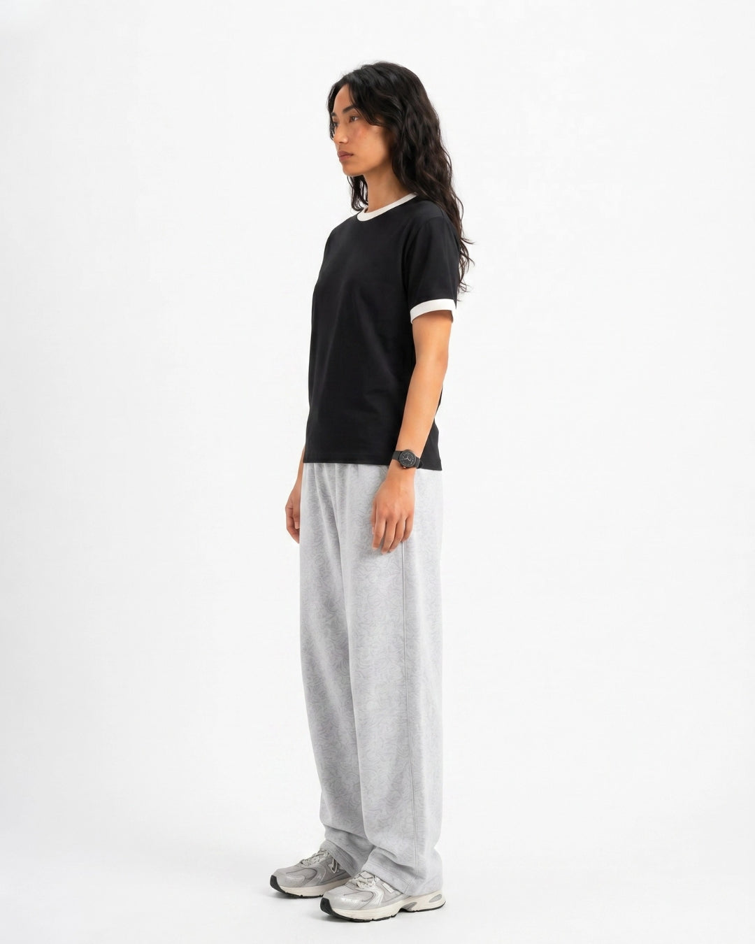 Black Ringer Tee — White