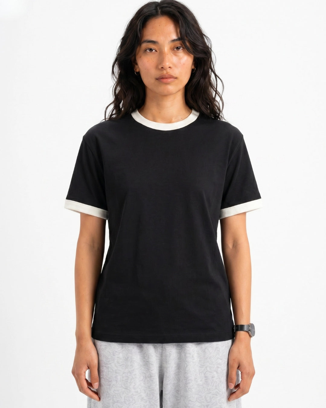 Black Ringer Tee — White