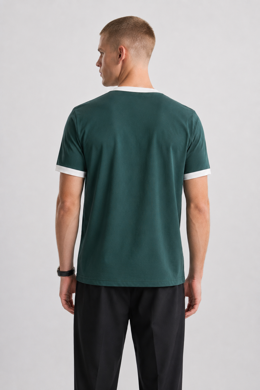 Dark Teal Ringer Tee — White