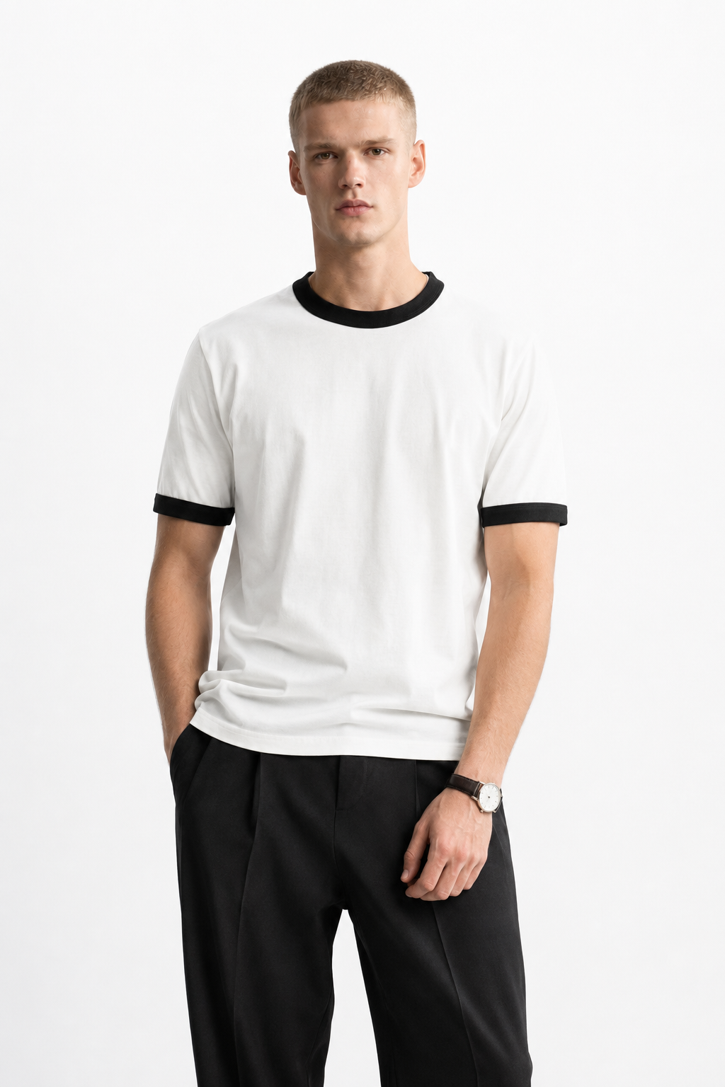 White Ringer Tee — Black
