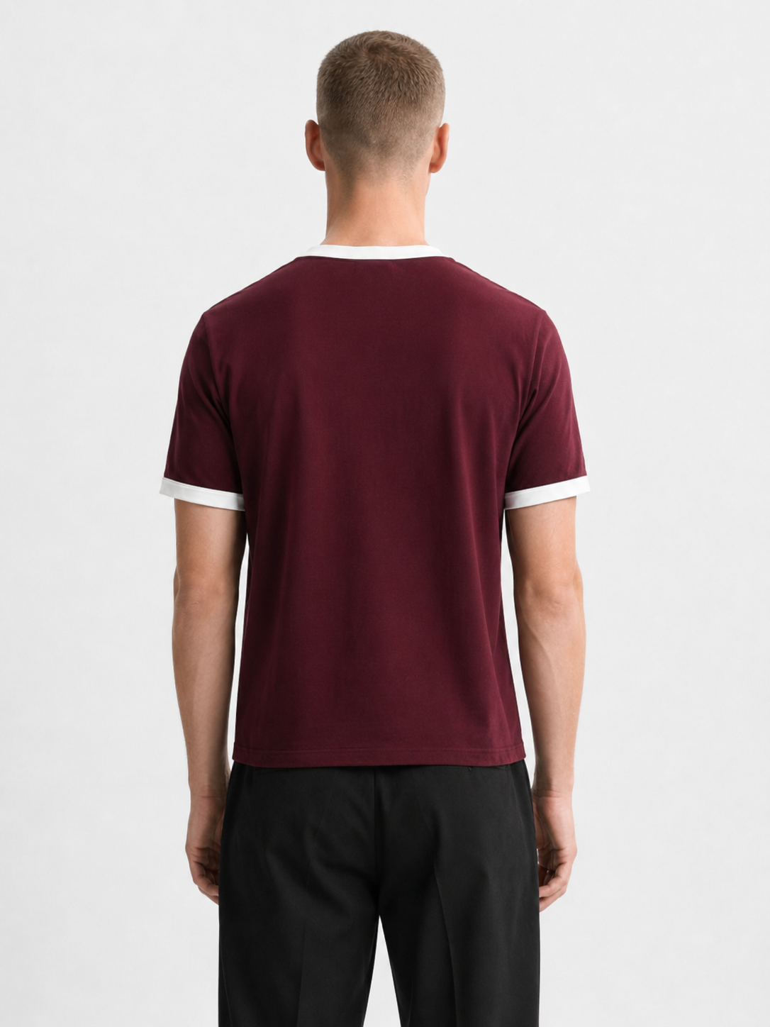 Burgundy Ringer Tee — White