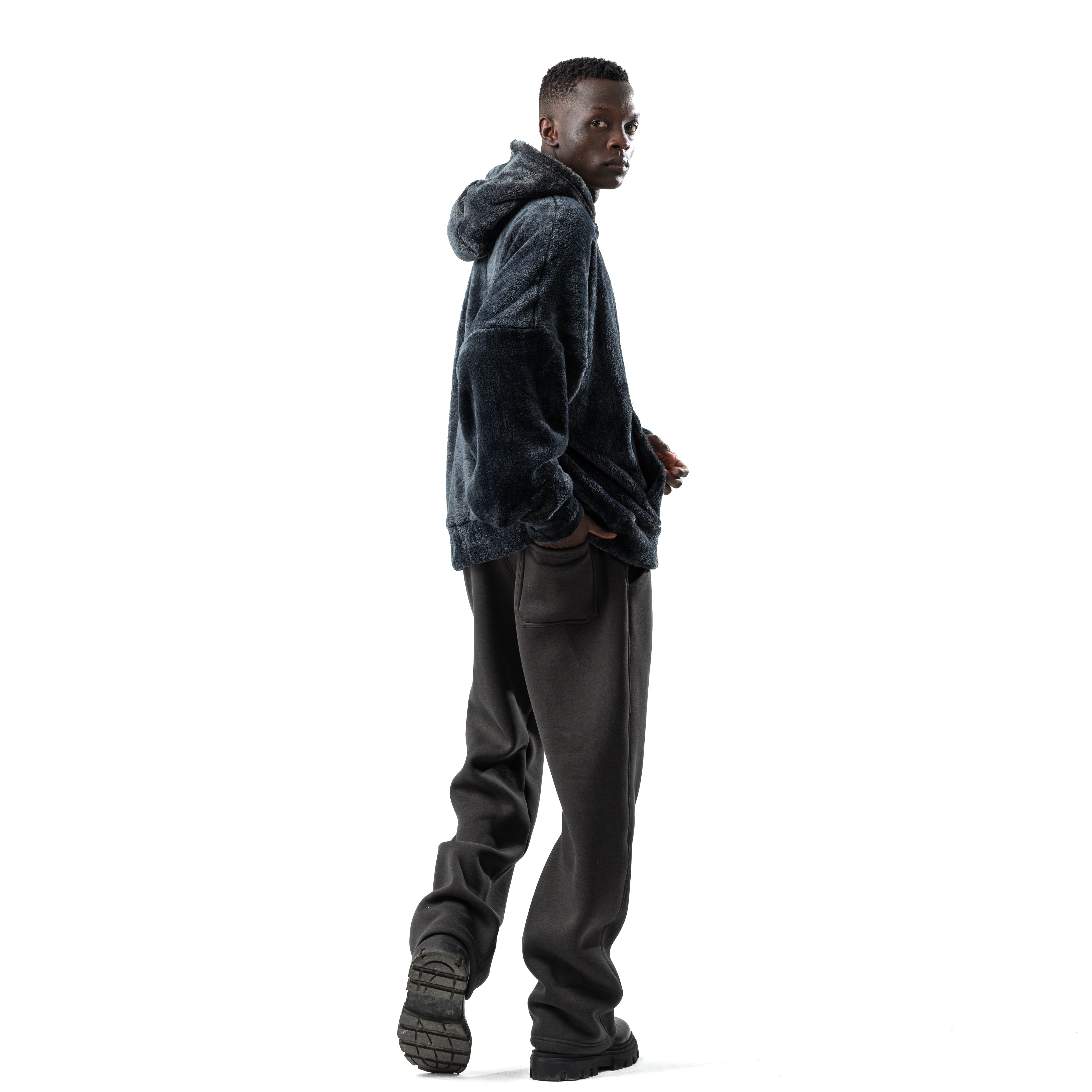 dark gray fur hoodie