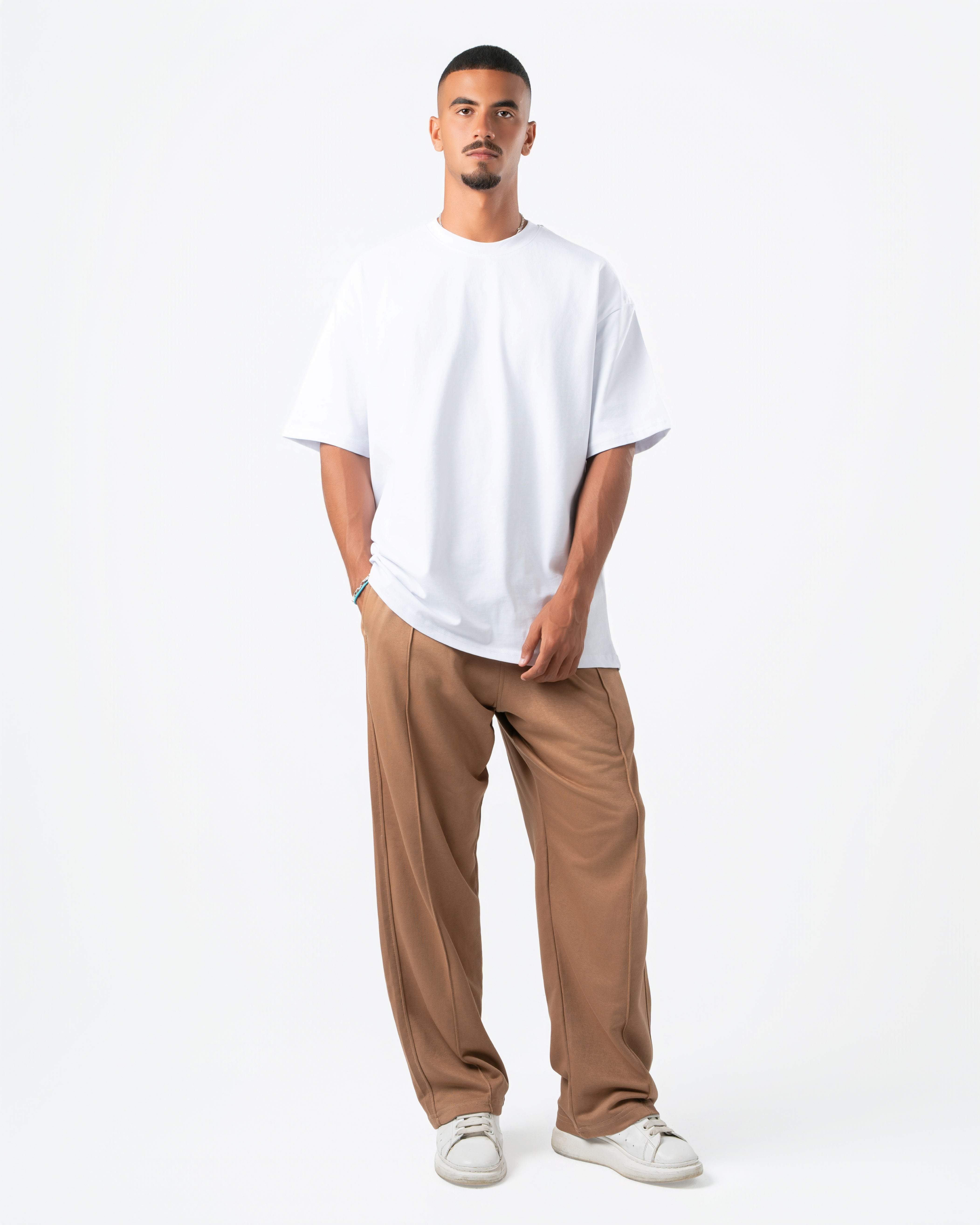 Beige Wide-Leg Sweatpants