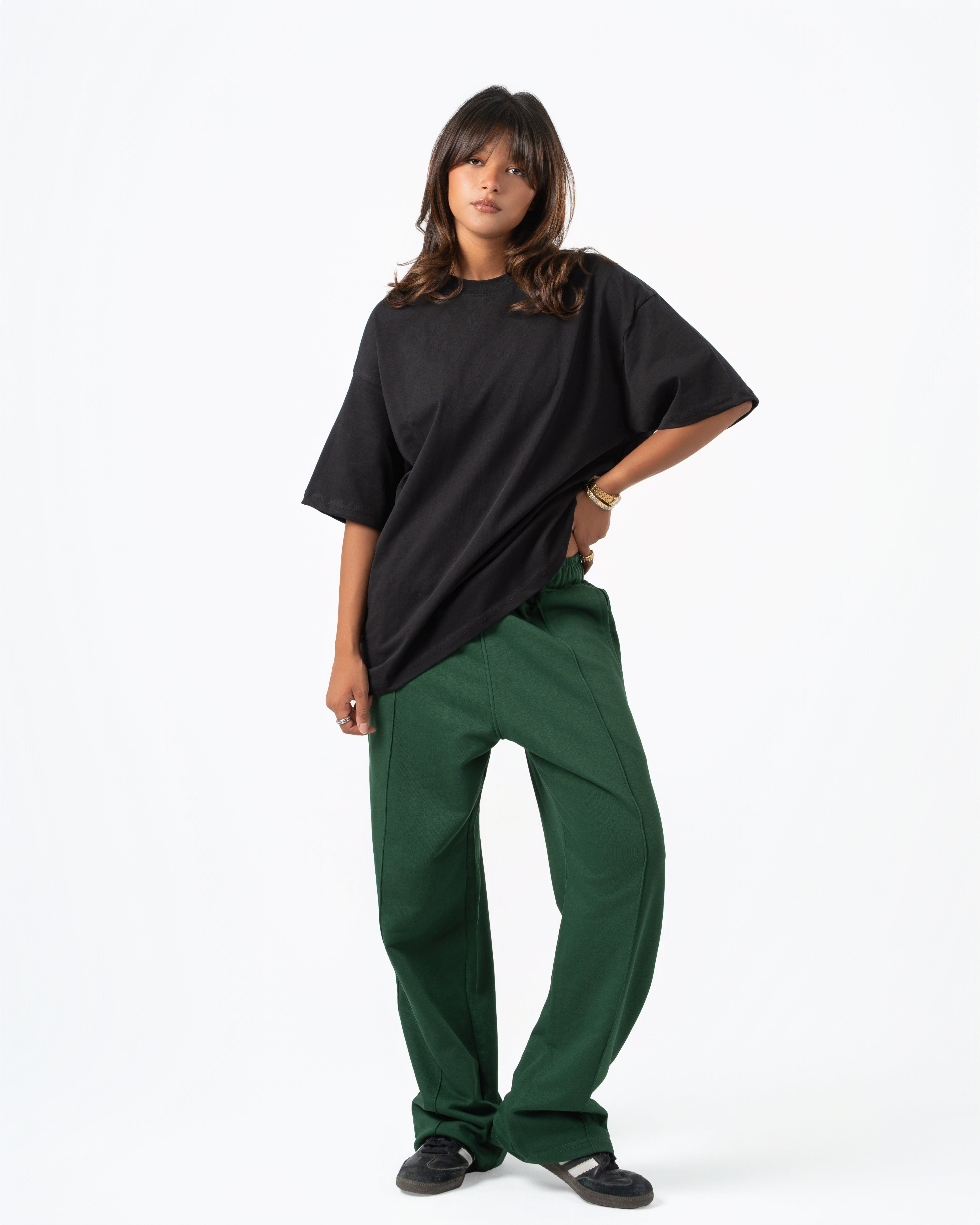 Royal Green Wide-Leg Sweatpants