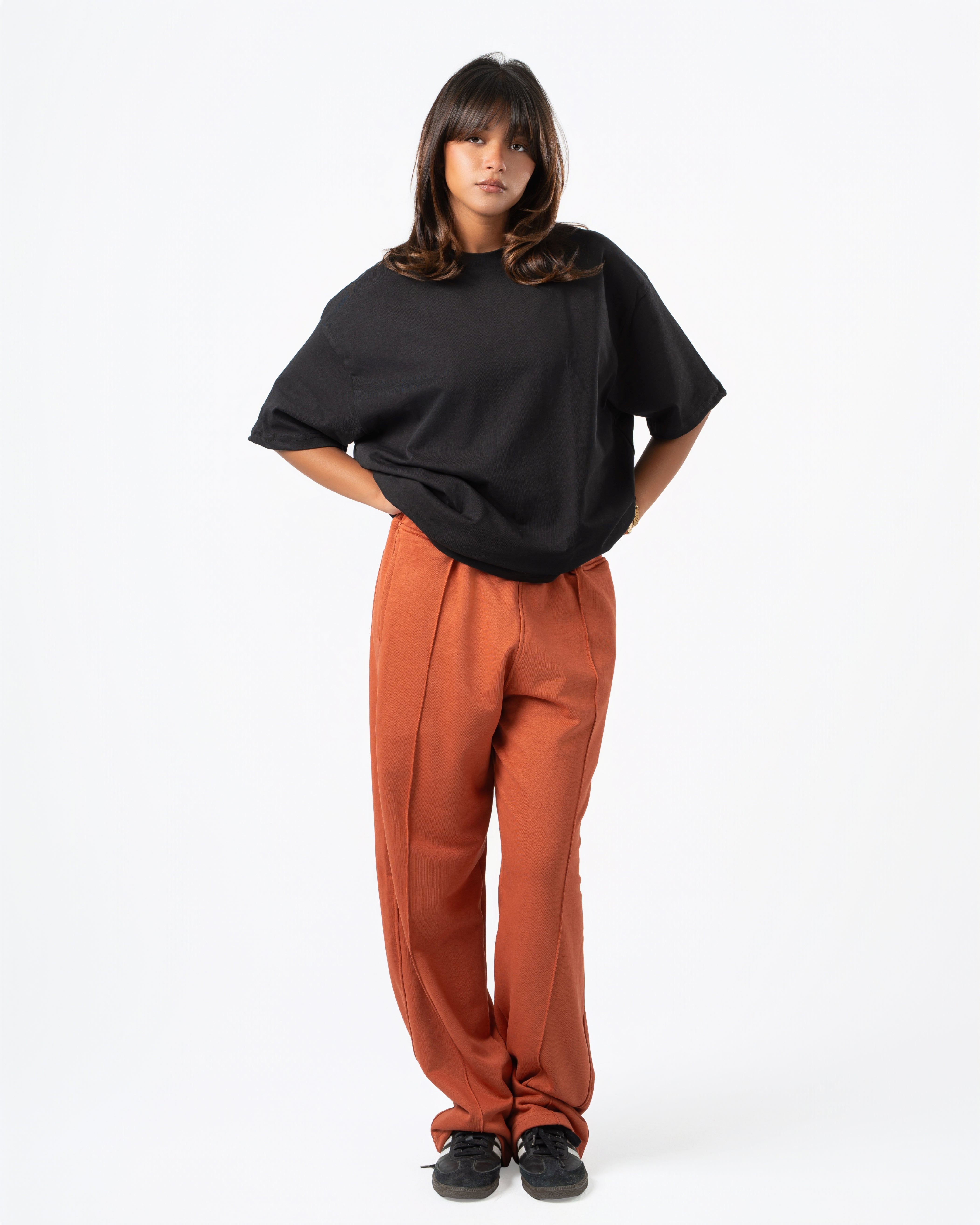 Burnt Orange Wide-Leg Sweatpants