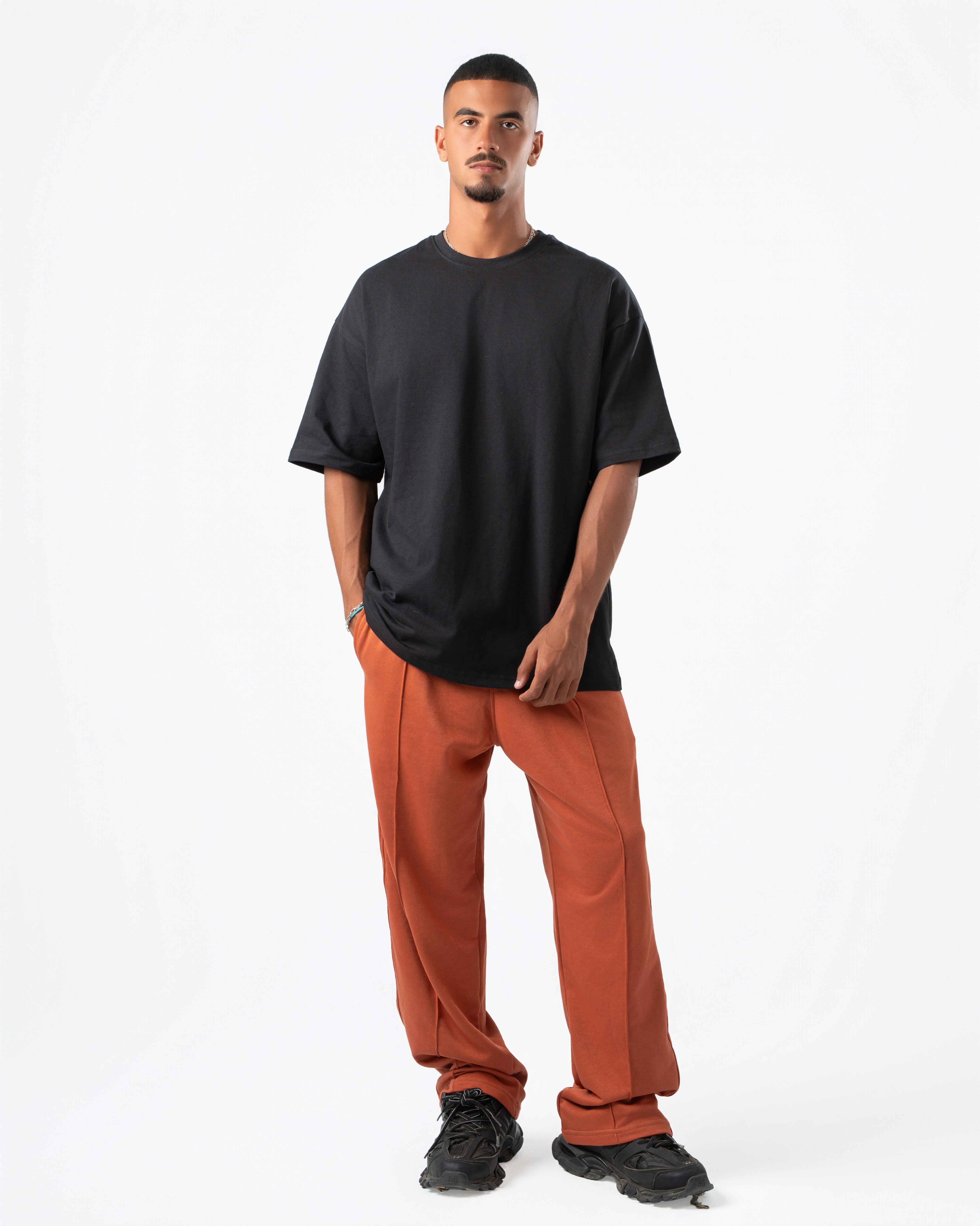Burnt Orange Wide-Leg Sweatpants