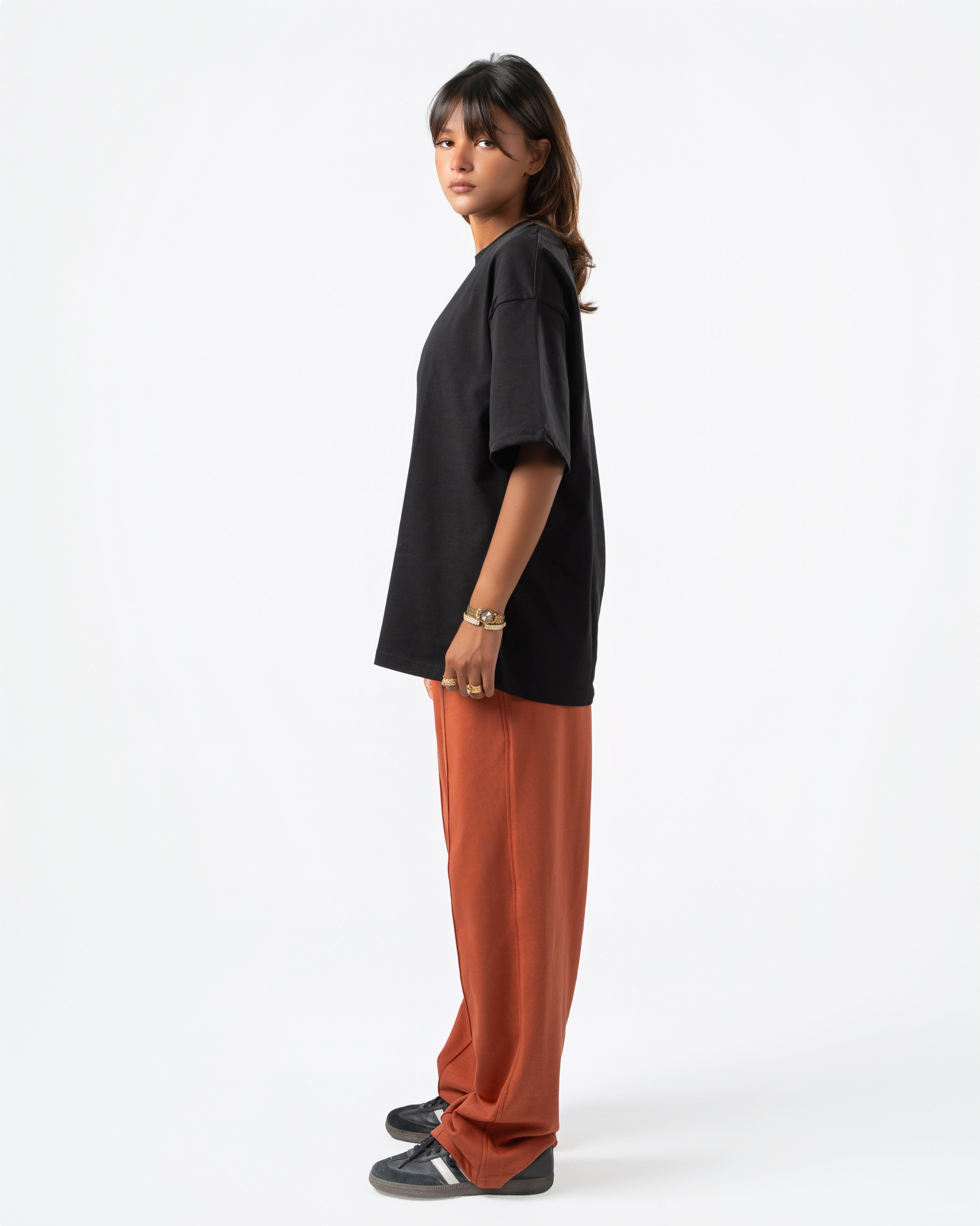 Burnt Orange Wide-Leg Sweatpants