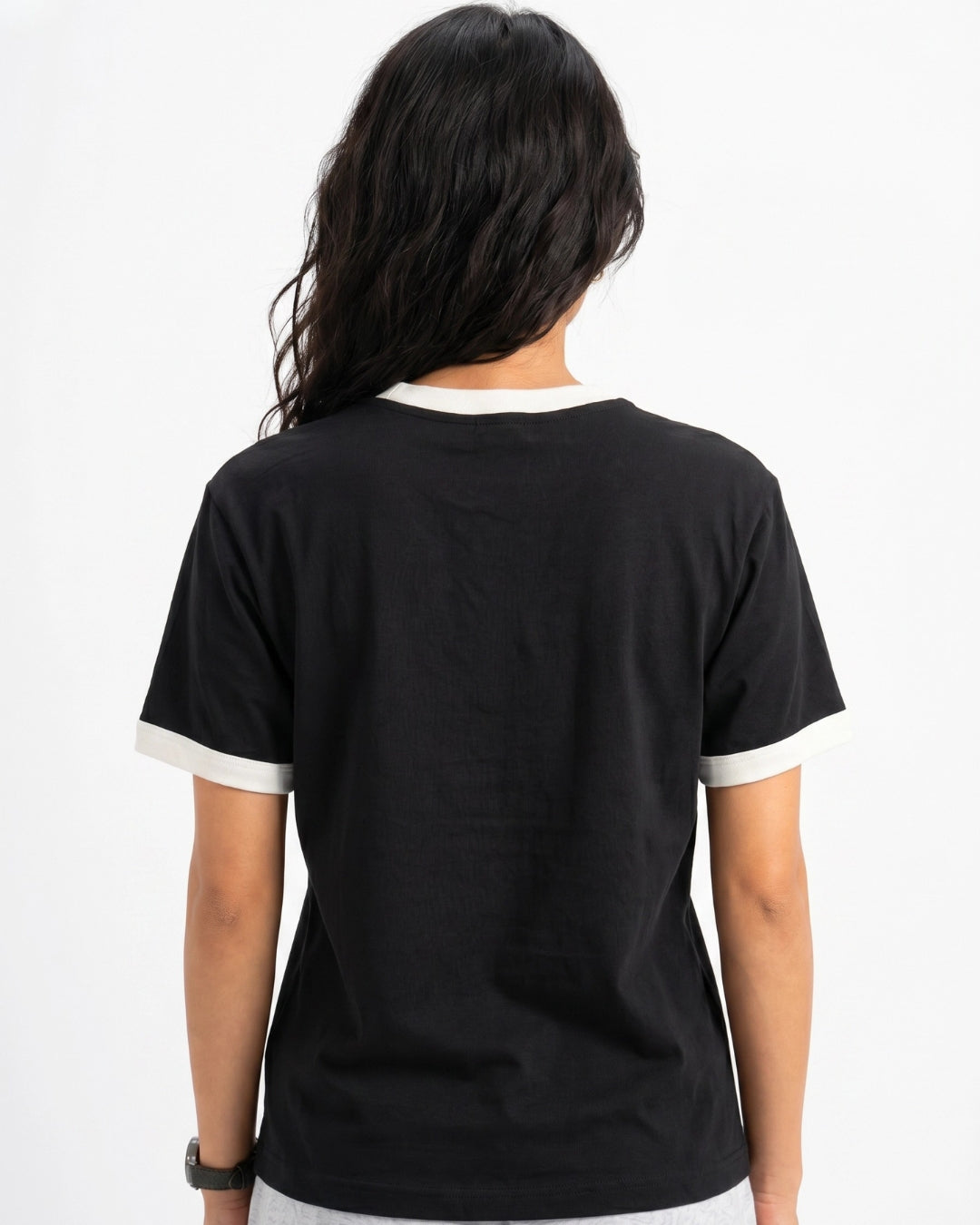 Black Ringer Tee — White