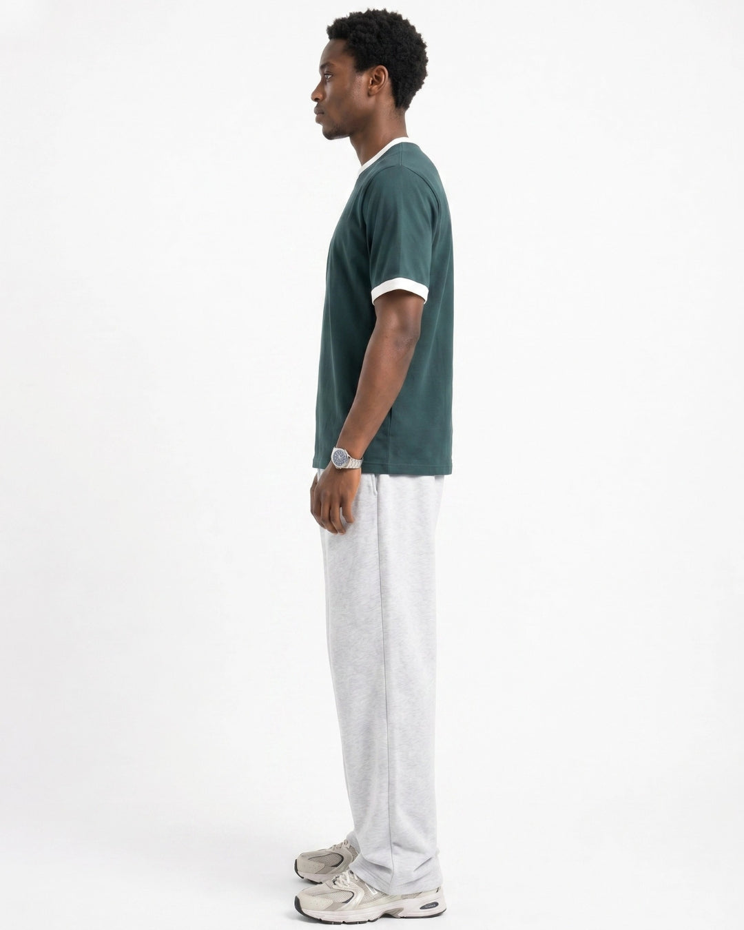 Dark Teal Ringer Tee — White