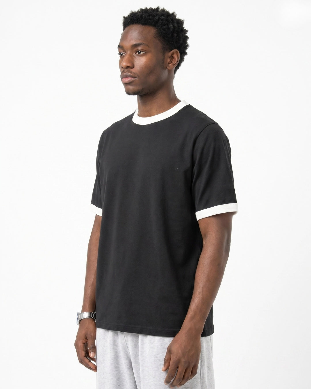 Black Ringer Tee — White