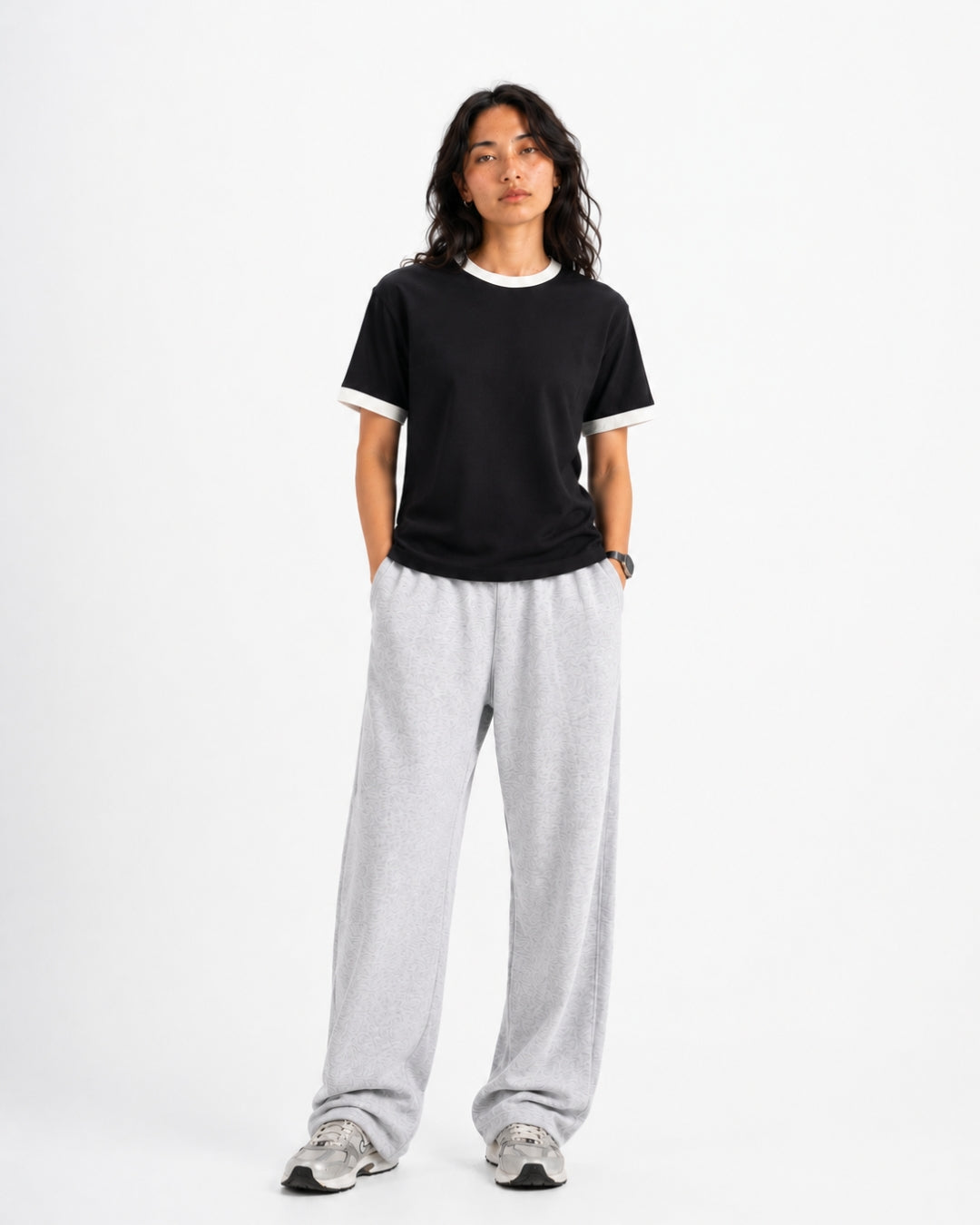 Black Ringer Tee — White