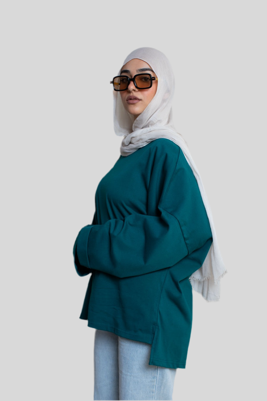 Deep Teal Long Sleeve Oversized Tee