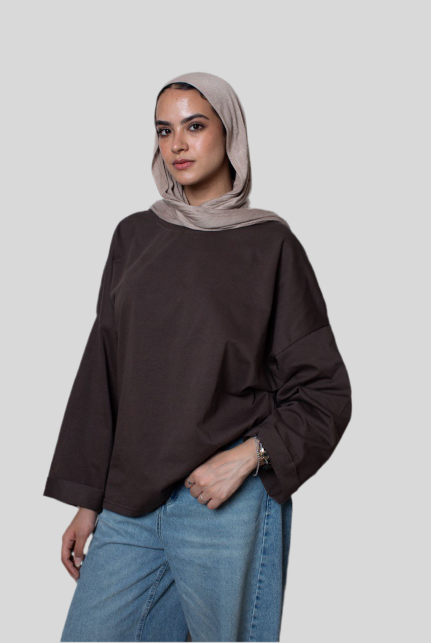 Brown Long Sleeve Oversized Tee