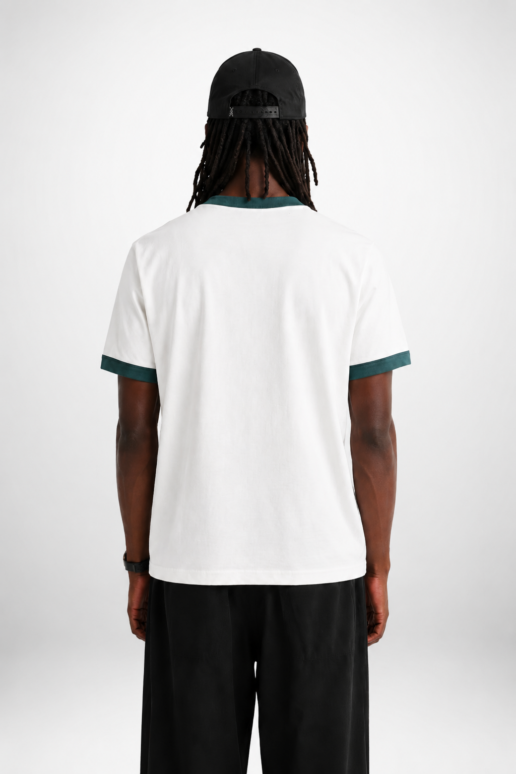 White Ringer Tee — Dark Teal