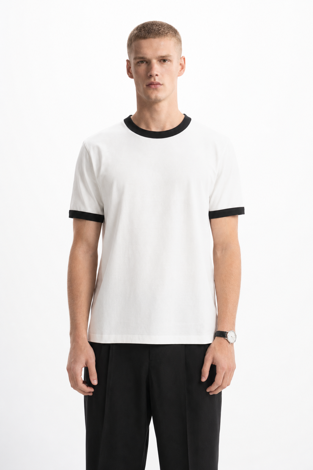 White Ringer Tee — Black