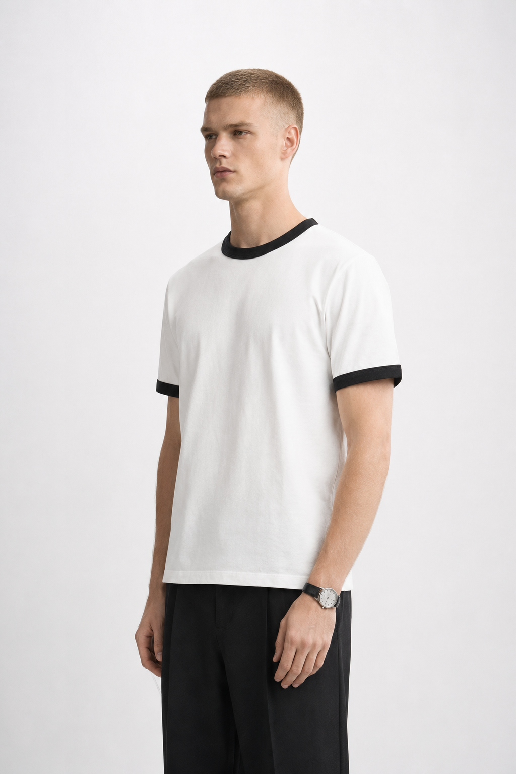 White Ringer Tee — Black