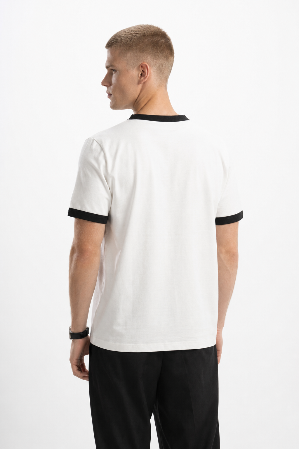 White Ringer Tee — Black