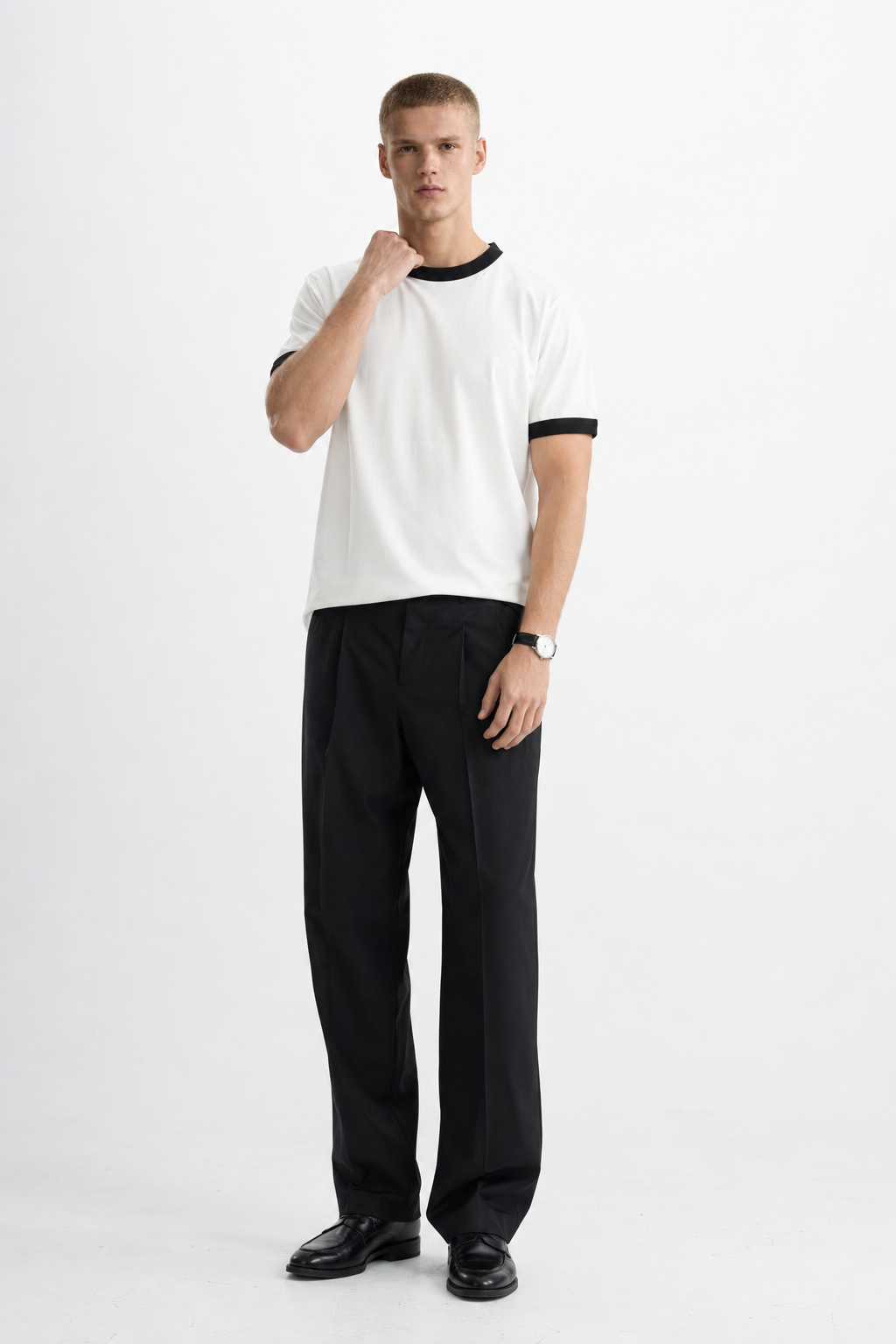 White Ringer Tee — Black