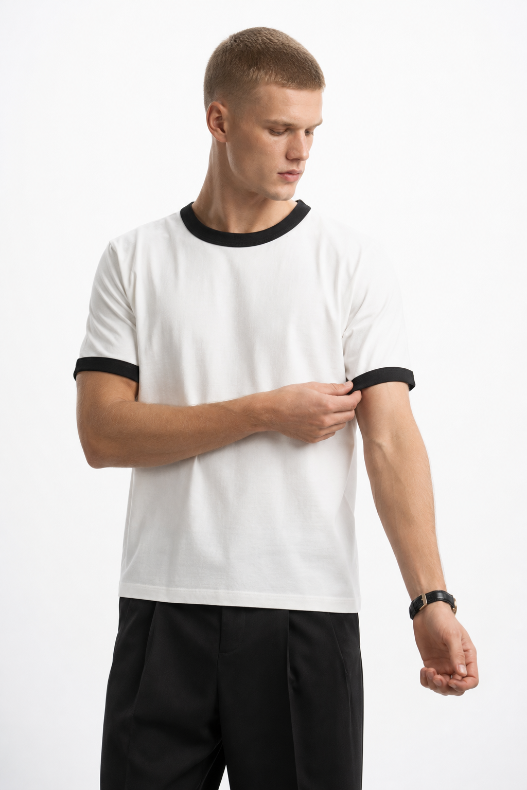 White Ringer Tee — Black