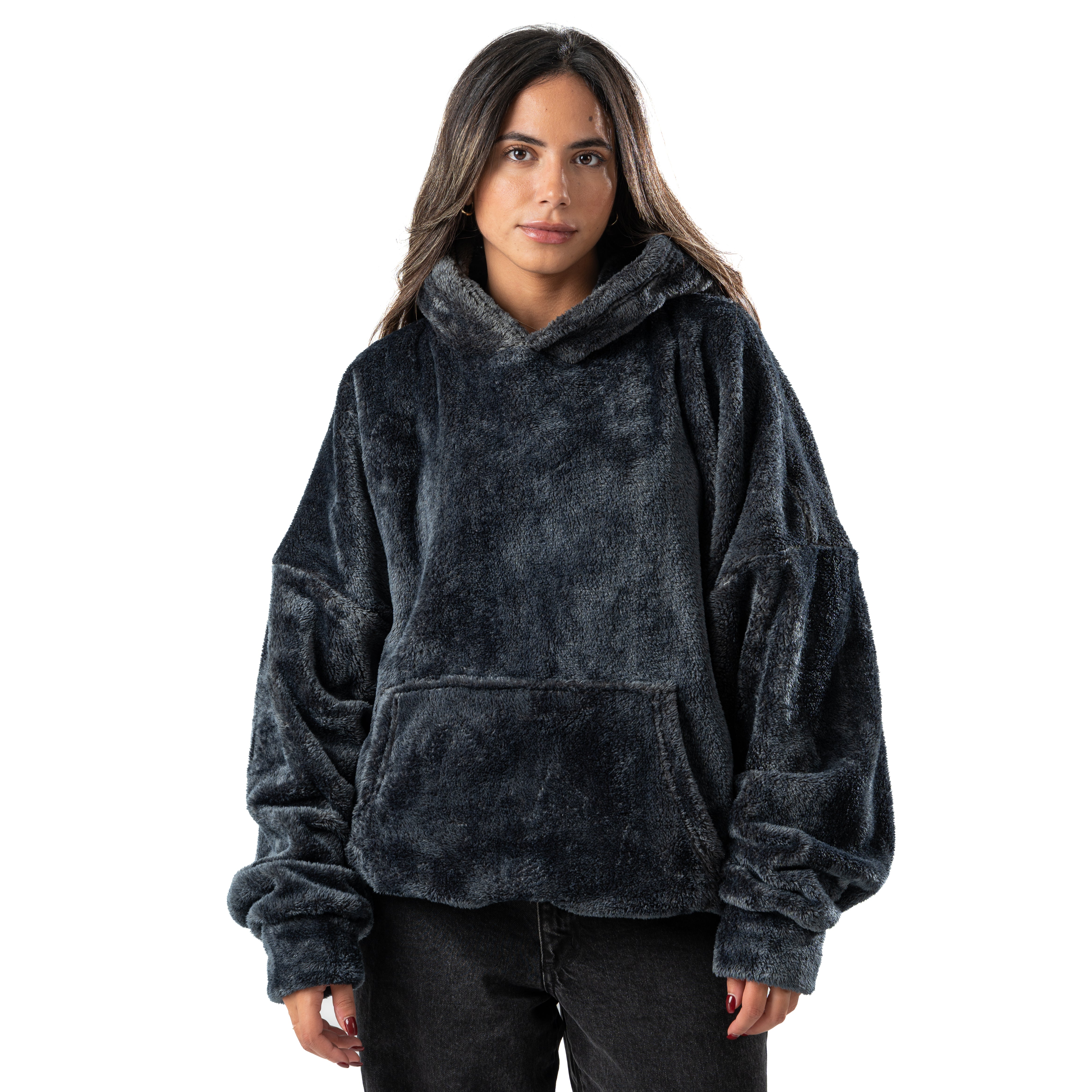 dark gray fur hoodie