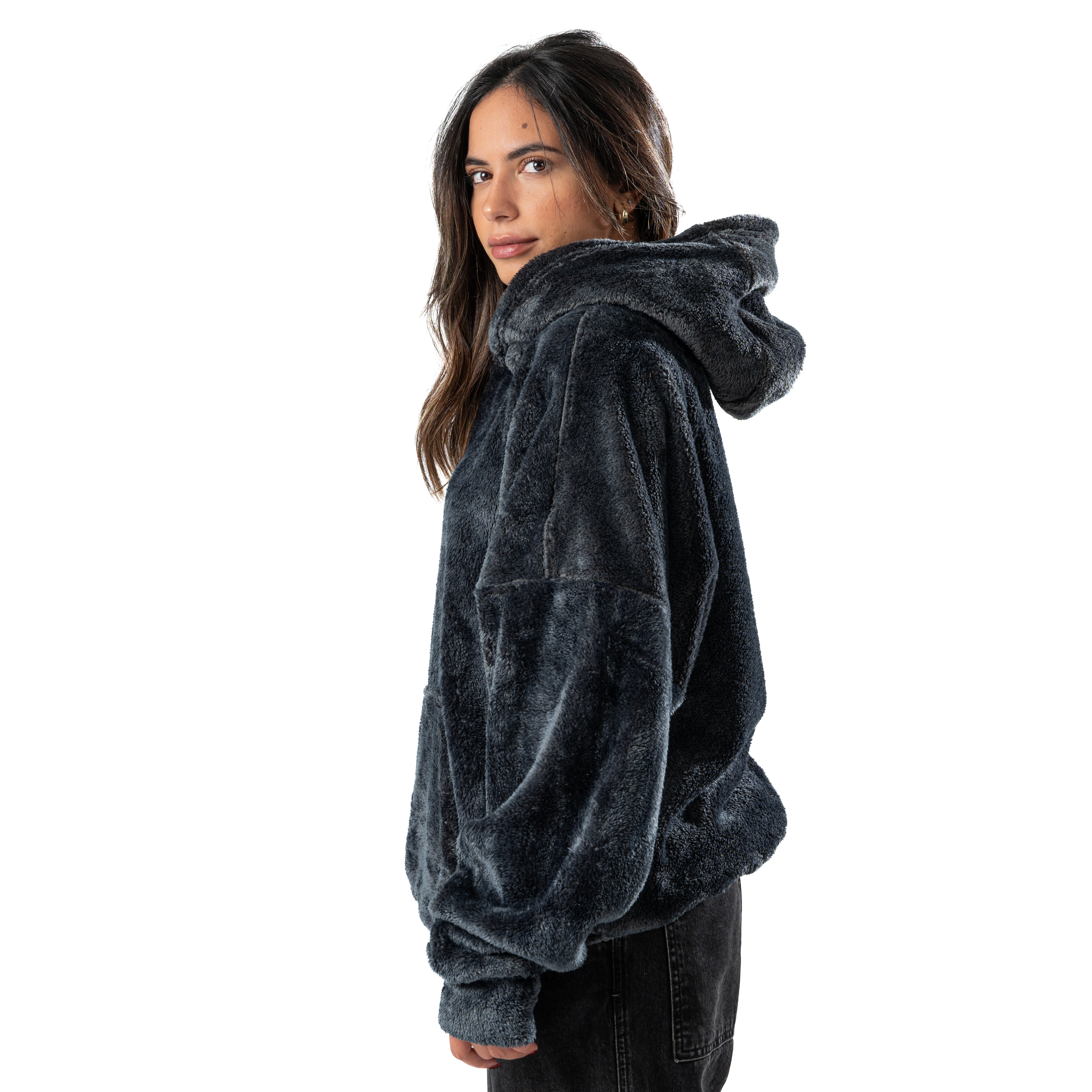 dark gray fur hoodie