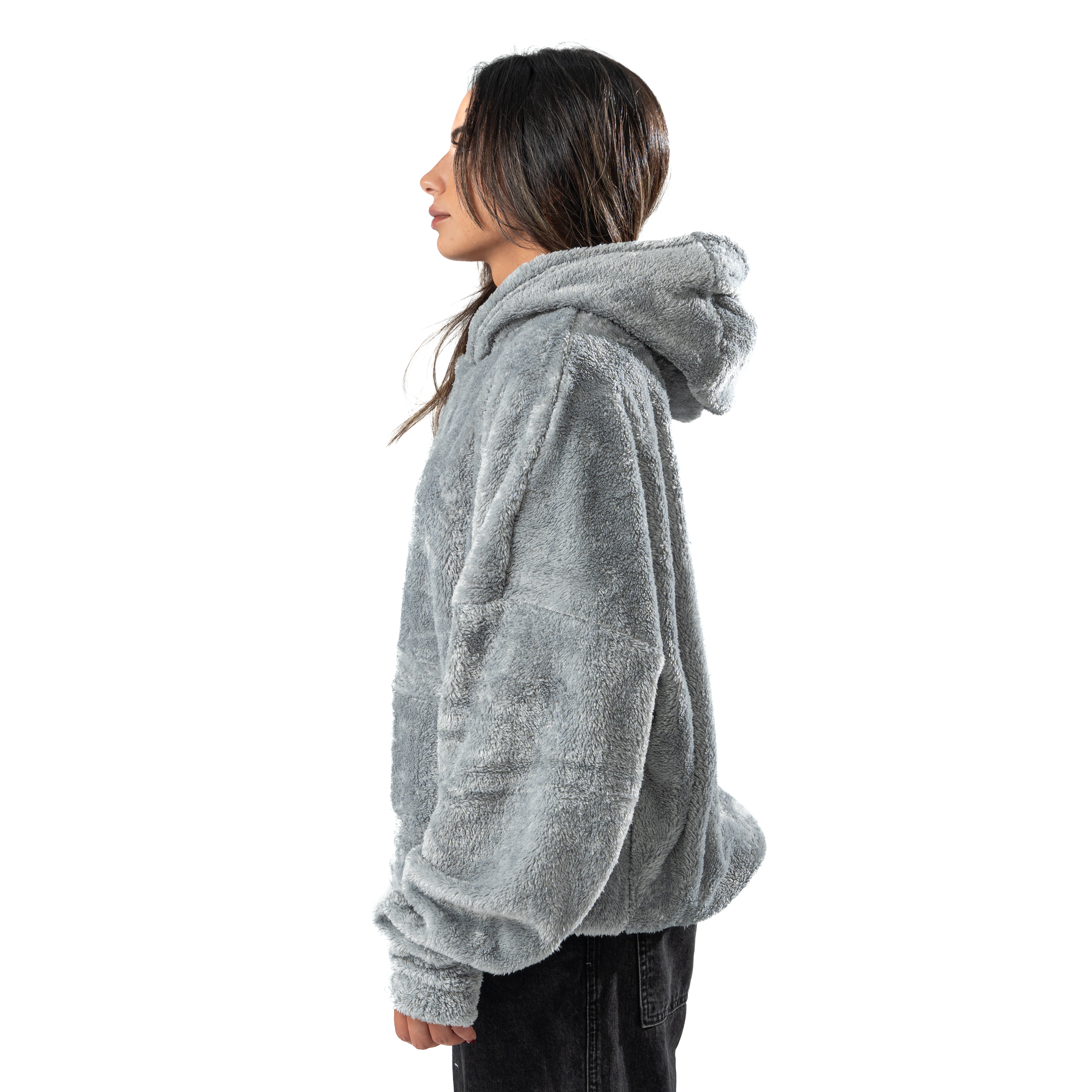 gray fur hoodie