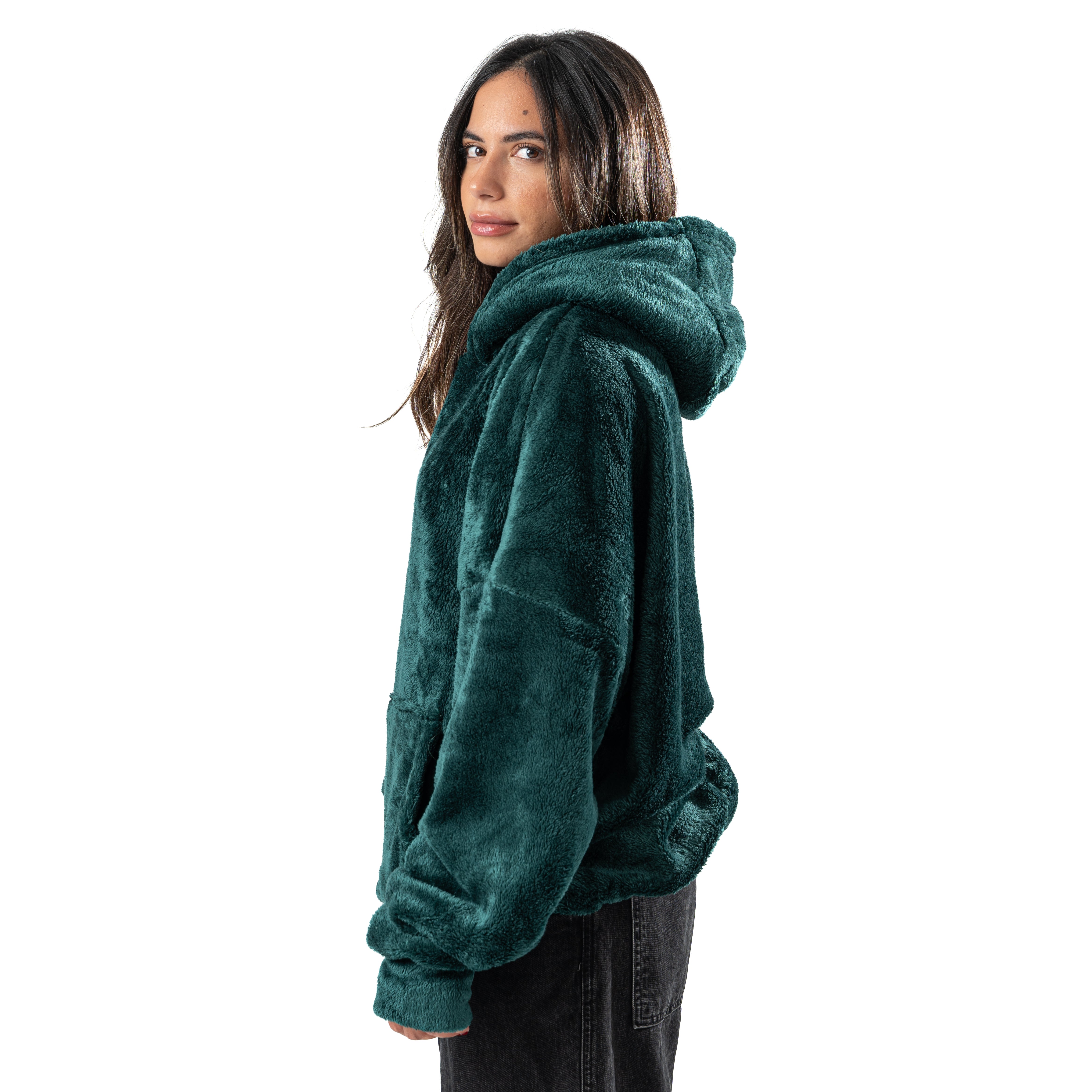 green fur hoodie