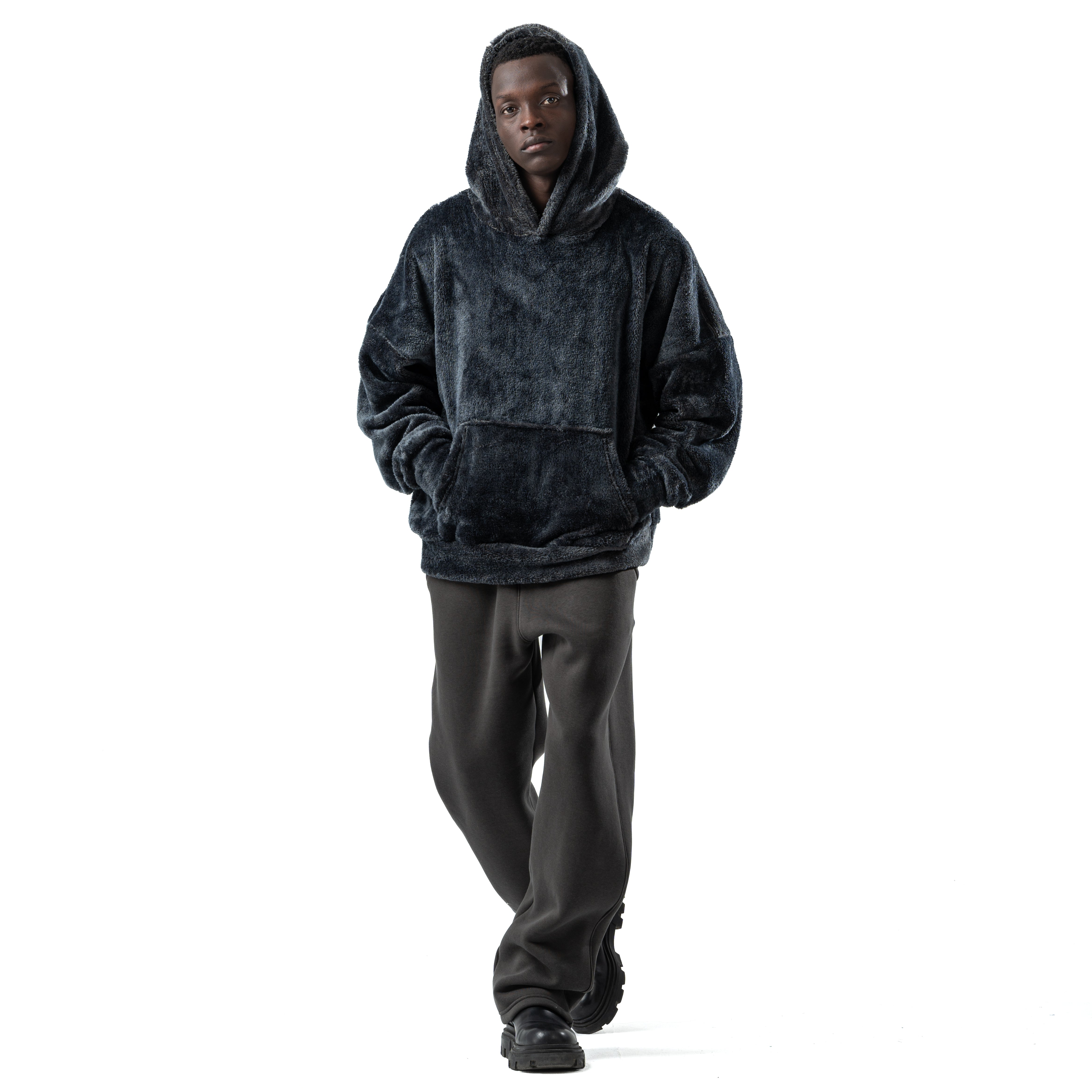 dark gray fur hoodie