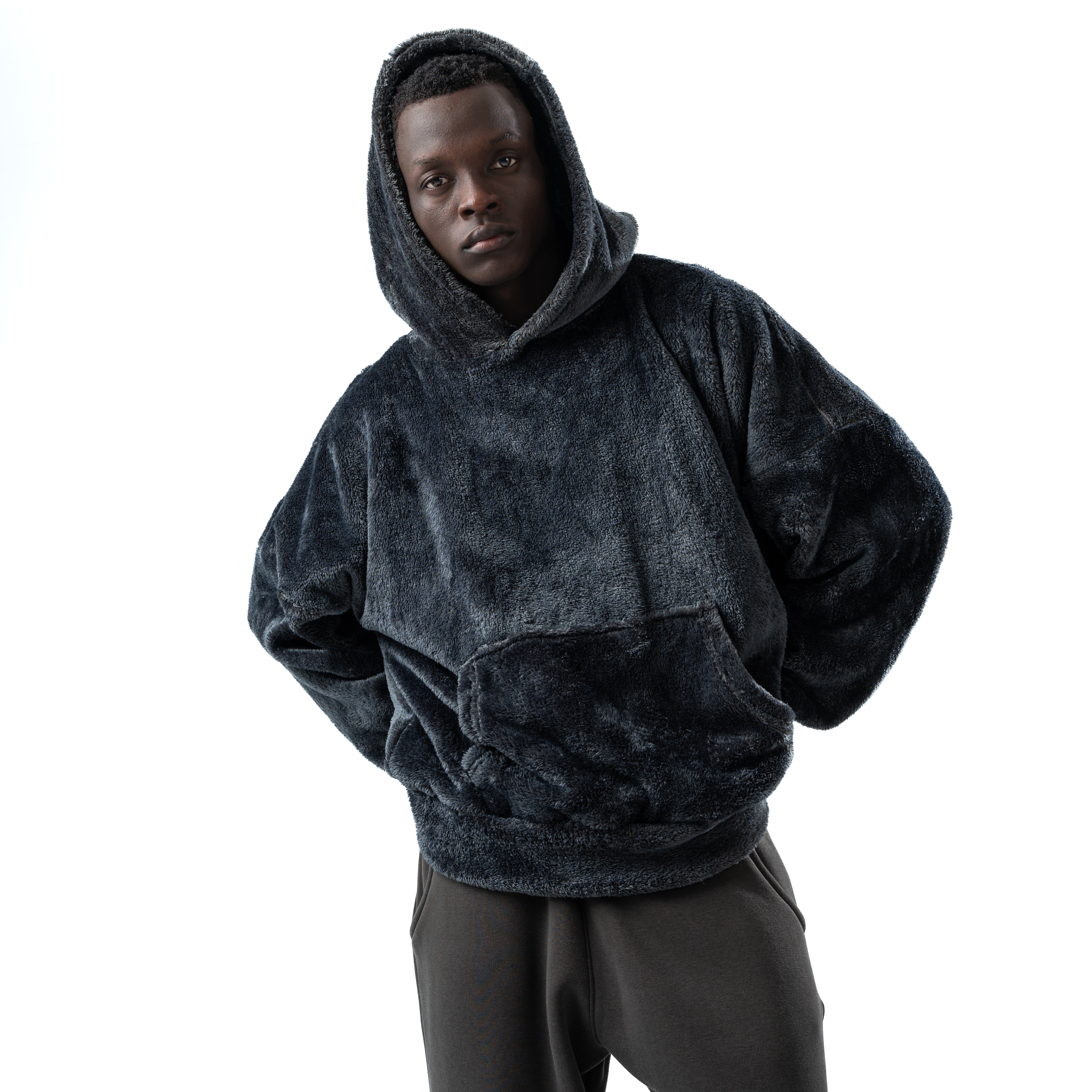 dark gray fur hoodie