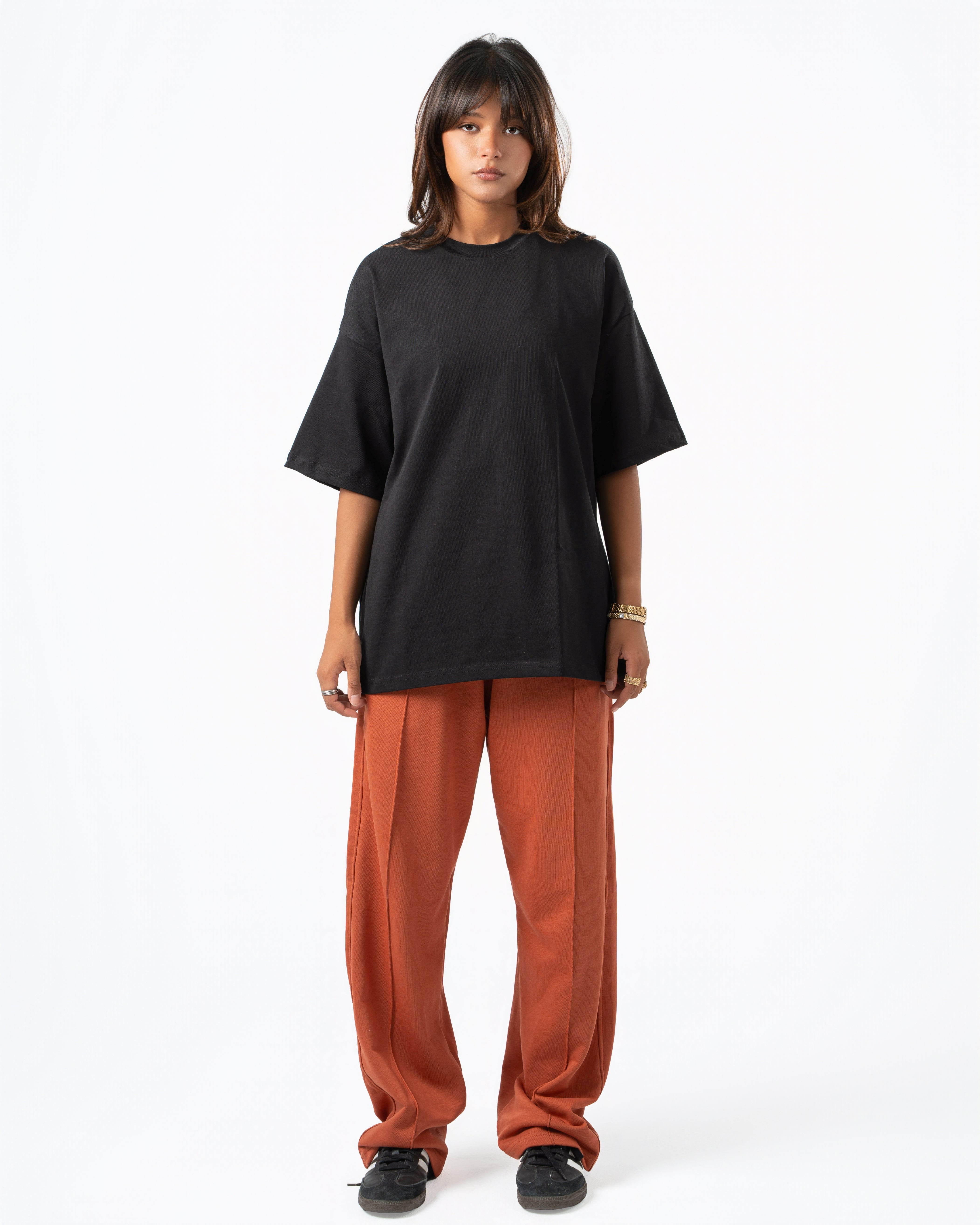 Burnt Orange Wide-Leg Sweatpants